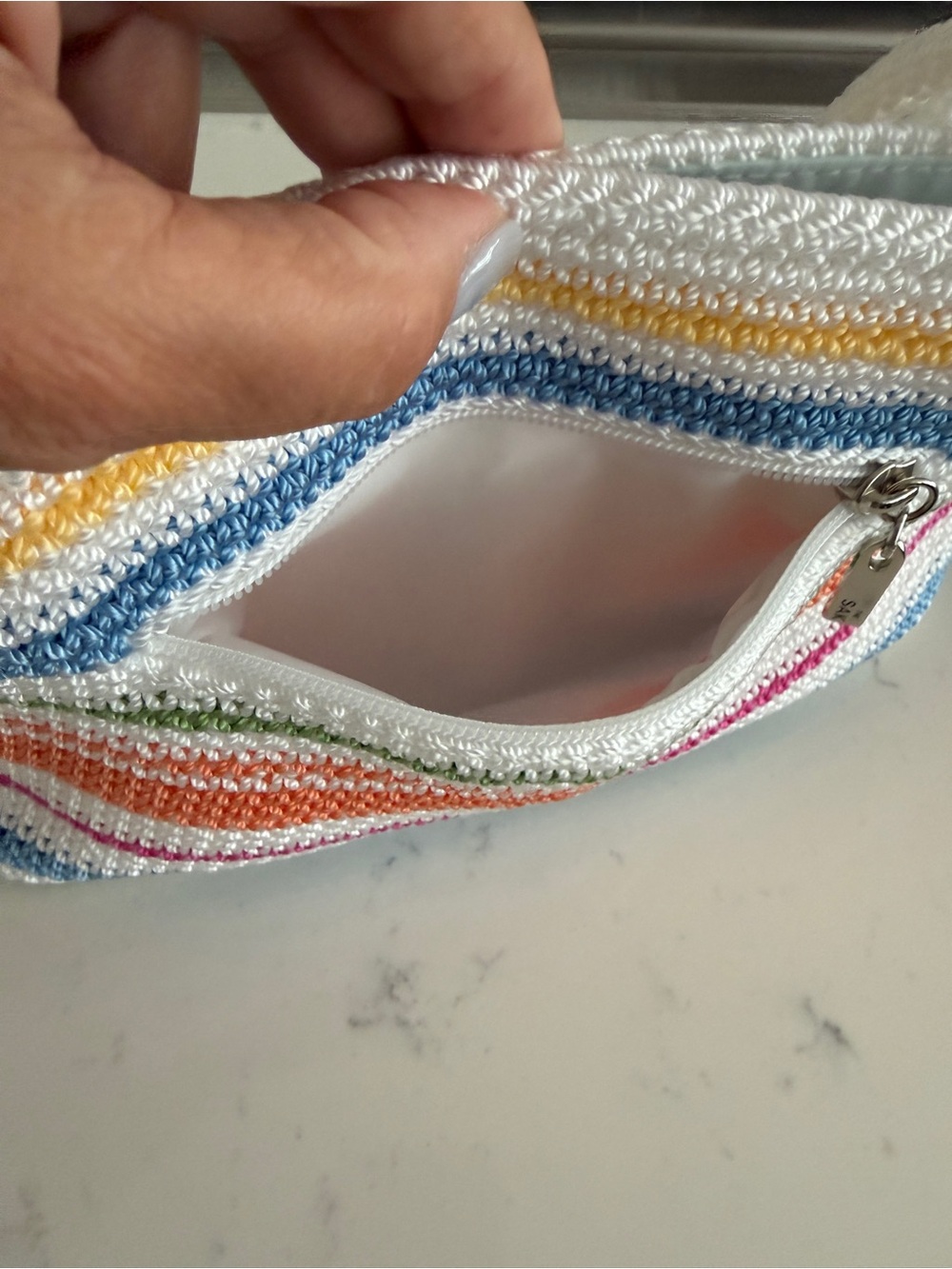 The Sak Crochet Striped Tote Bag White Multicolor Shoulder Purse - Picture 7 of 12